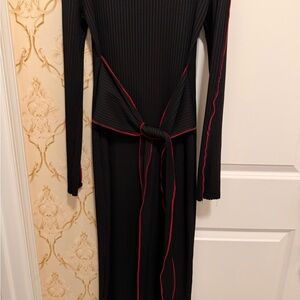 Zara Black Long Sleeve Dress with Red Trim